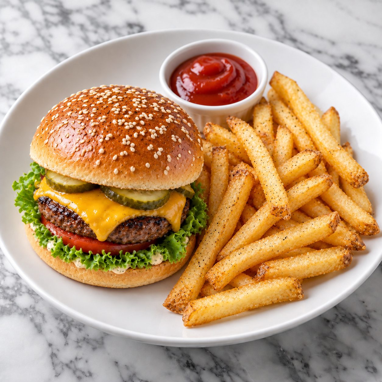 KINDER BURGER MIT POMMES UND SAUCE